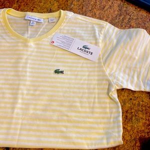 Yellow striped boys size 10 Lacoste T-shirt. V-neck/short sleeve